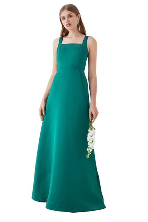 Jacques Vert Emerald Structured Satin Square Neck Thigh Split Bridesmaids Dress BCC05437