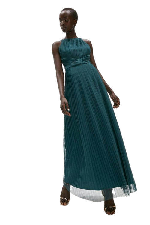 Jacques Vert Forest All Over Pleated Bridesmaid Maxi Dress ACC95325