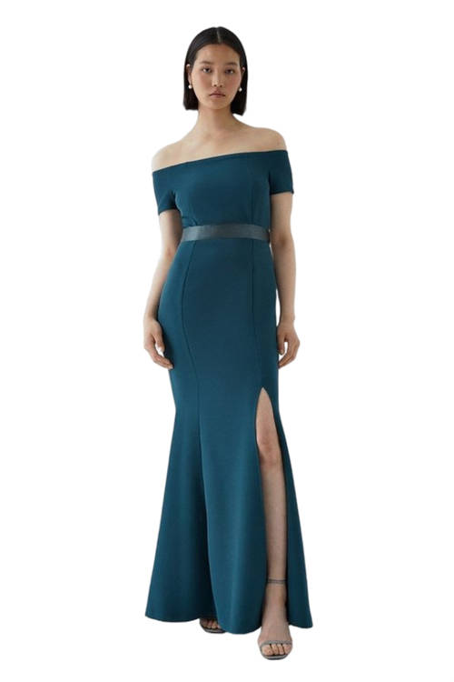 Jacques Vert Forest Bardot Sleeve Tailored Crepe Bridesmaids Dress BCC05407