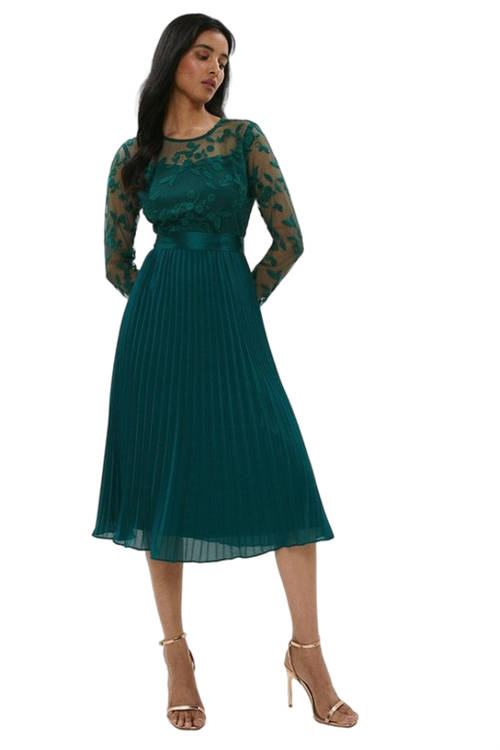 Jacques Vert Forest Embroidered Long Sleeve Midi Dress ACC03409