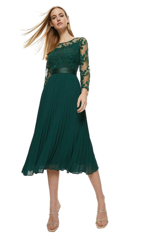 Jacques Vert Forest Embroidered Long Sleeve Midi Dress ACC99178