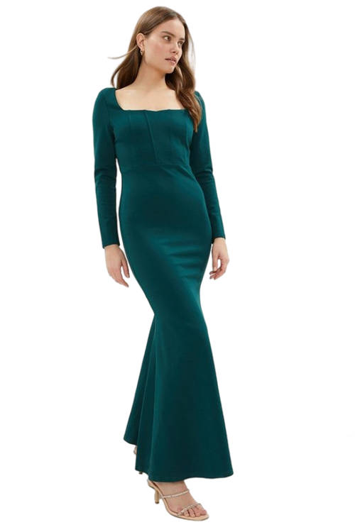 Jacques Vert Forest Long Sleeve Maxi Dress With Fishtail BCC00215