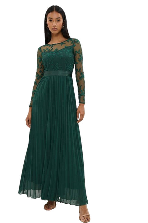 Jacques Vert Forest Petite Embroidered Long Sleeve Maxi Dress BCC02565