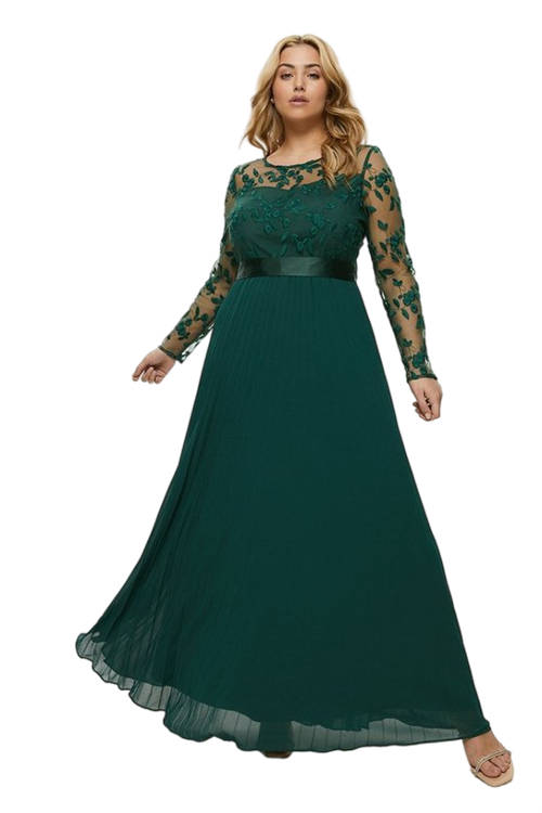 Jacques Vert Forest Plus Size Embroidered Long Sleeve Maxi Dress ACC96040