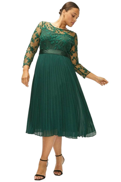 Jacques Vert Forest Plus Size Embroidered Long Sleeve Midi Dress ACC96039