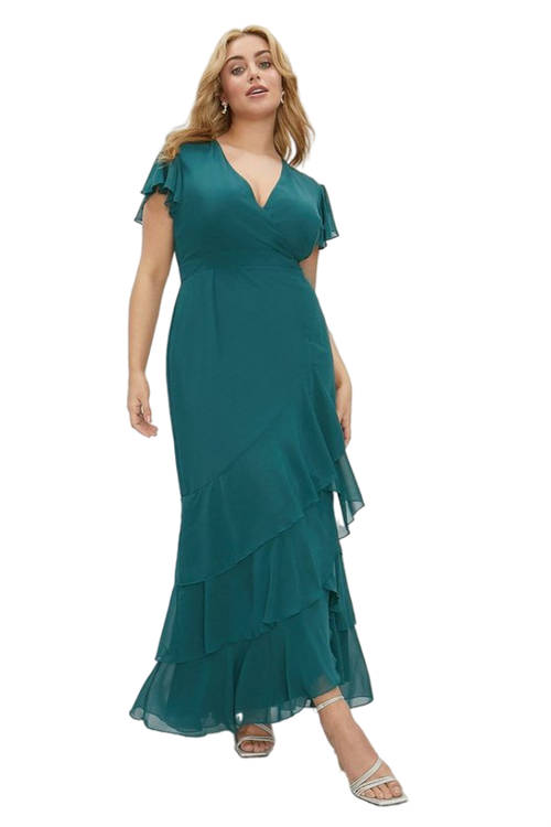 Jacques Vert Forest Plus Size Ruffle Hem Tiered Maxi Dress ACC00195