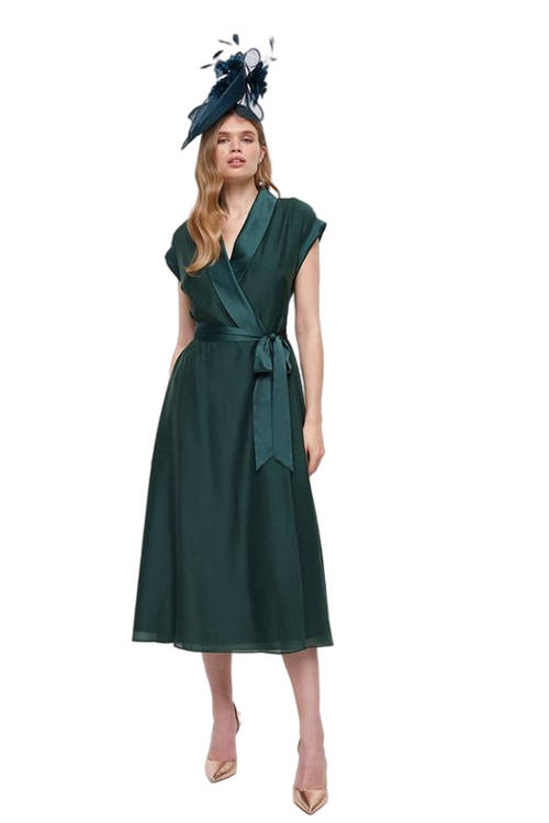 Jacques Vert Forest Premium Organza Tuxe Wrap Midi Dress BCC02004