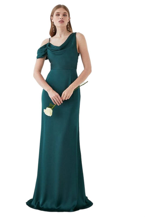 Jacques Vert Forest Satin Asymmetrical Neckline Bridesmaids Dress BCC05513