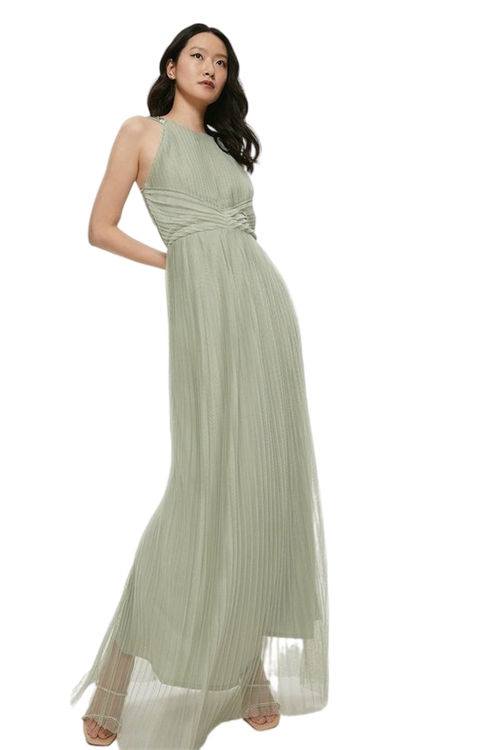 Jacques Vert Green All Over Pleated Bridesmaid Maxi Dress ACC95325