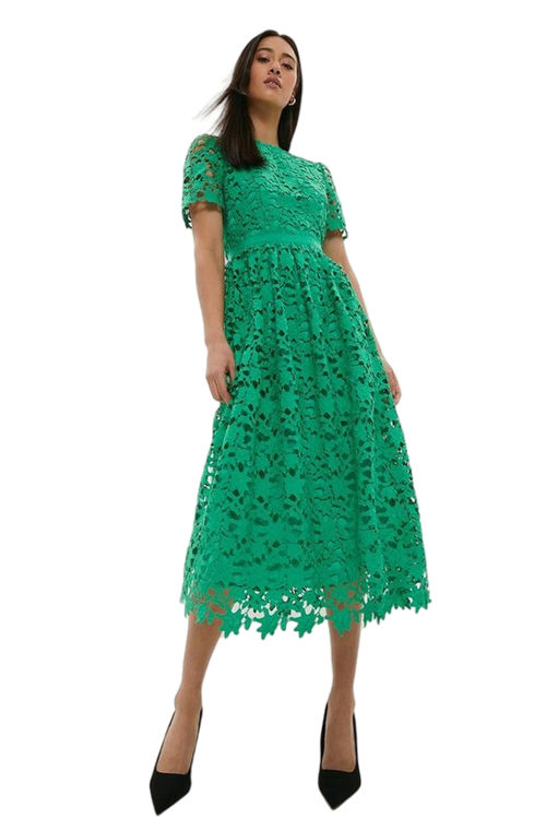 Jacques Vert Green Lace Fit And Flare Midi Dress BCC00528
