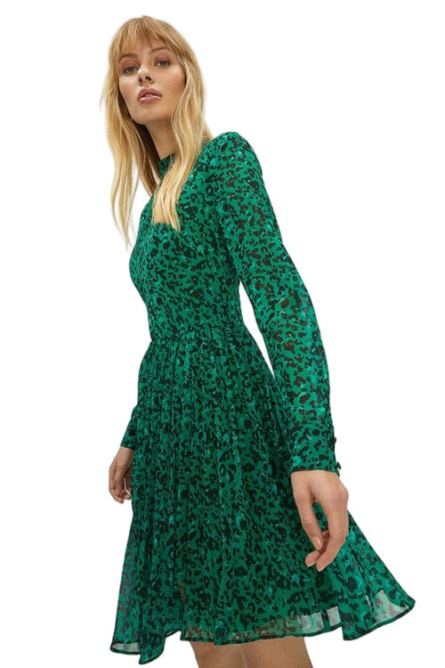 Jacques Vert Green Pleat Skirt Printed Midi Dress ACC02439