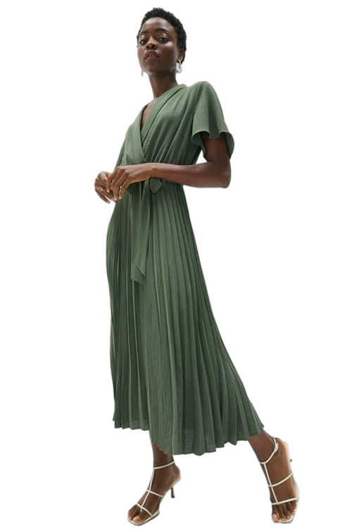 Jacques Vert Green Wrap Front Pleated Skirt Dress ACC01429