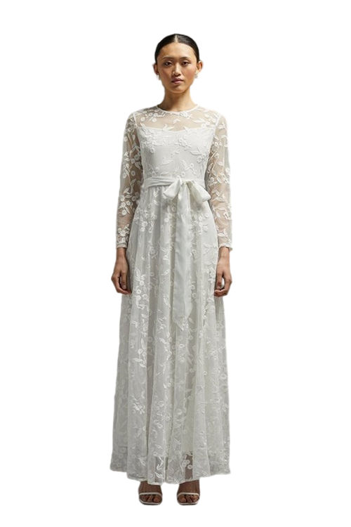 Jacques Vert Ivory All Over Embroidered Long Sleeve Maxi Dress BCC02522