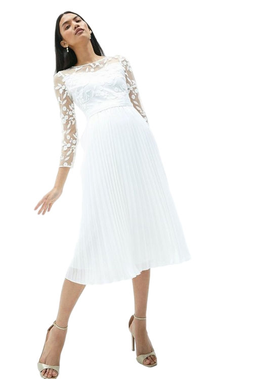 Jacques Vert Ivory Embroidered Long Sleeve Dress ACC95963