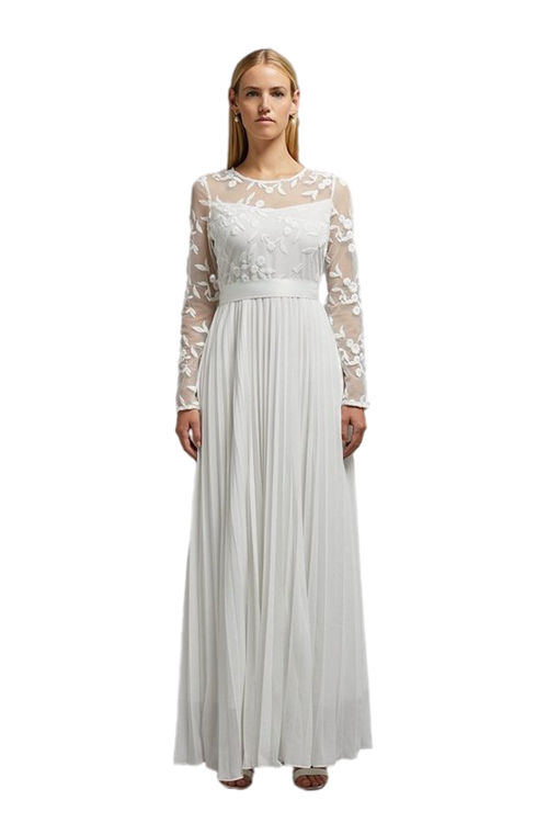 Jacques Vert Ivory Embroidered Long Sleeve Maxi Dress ACC99223