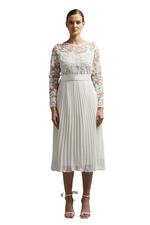 Jacques Vert Ivory Embroidered Long Sleeve Midi Dress ACC02603