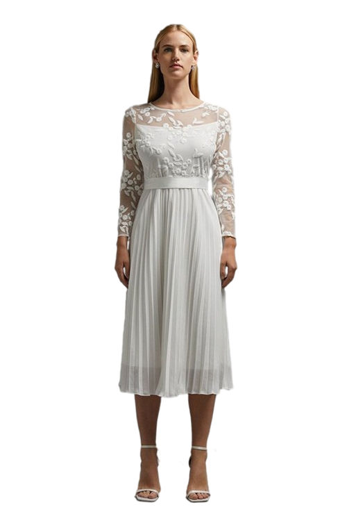 Jacques Vert Ivory Embroidered Long Sleeve Midi Dress ACC99178