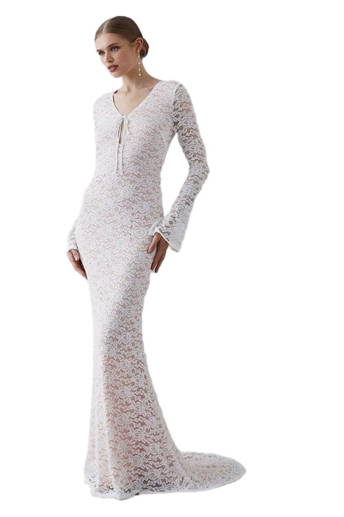 Jacques Vert Ivory Long Sleeve Boho Lace Keyhole Wedding Dress BCC05562