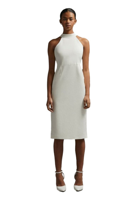 Jacques Vert Ivory Midi Dress With Statement Bow ACC03520