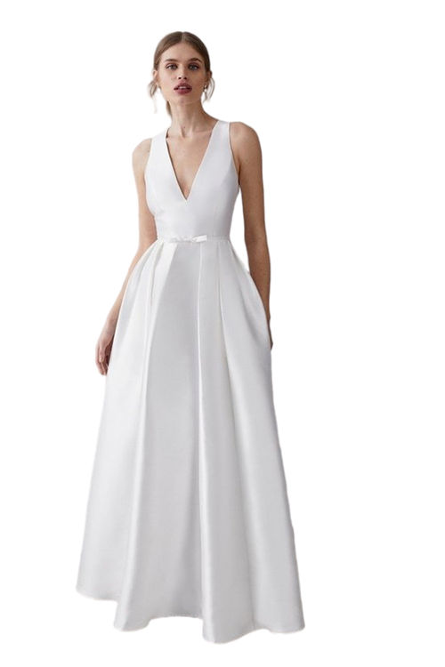 Jacques Vert Ivory Plunge Neck Bow Waist Maxi Dress With Pockets BCC04761