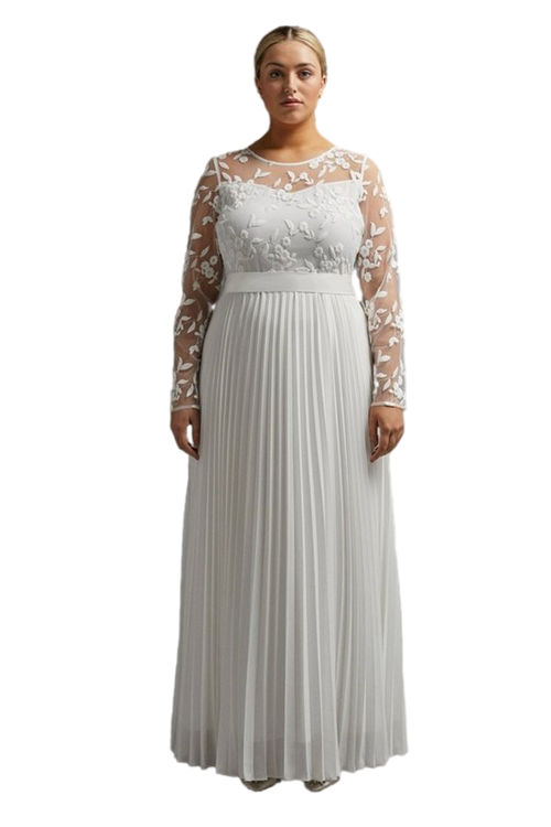 Jacques Vert Ivory Plus Size Embroidered Long Sleeve Maxi Dress ACC03400