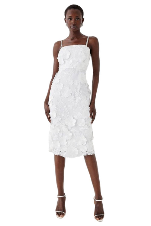 Jacques Vert Ivory Premium 3d Floral Midi Dress With Jewelled Straps BCC05038