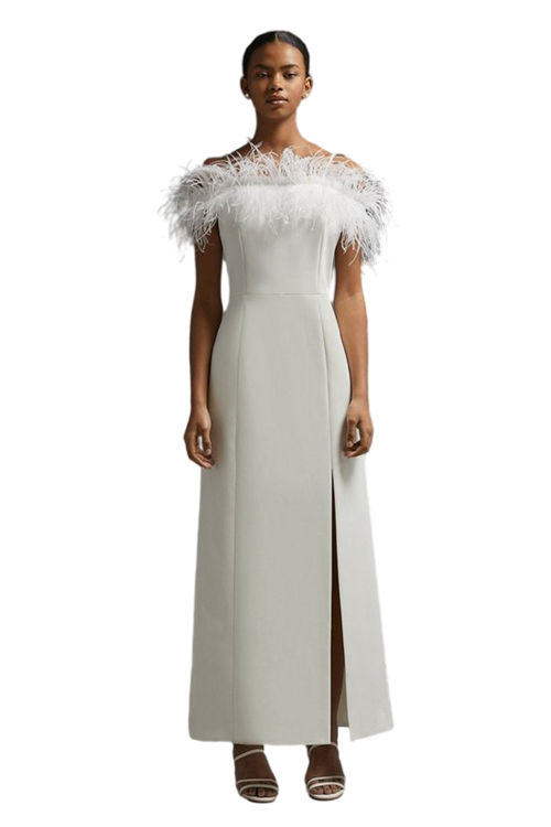 Jacques Vert Ivory Premium Feather Bardot Maxi Dress ACC01098