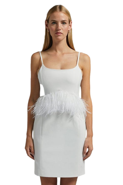 Jacques Vert Ivory Premium Feather Trim Mini Dress BCC02874