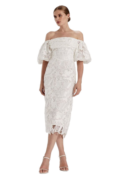 Jacques Vert Ivory RSN Inspired Lace Bardot Dress BCC04424