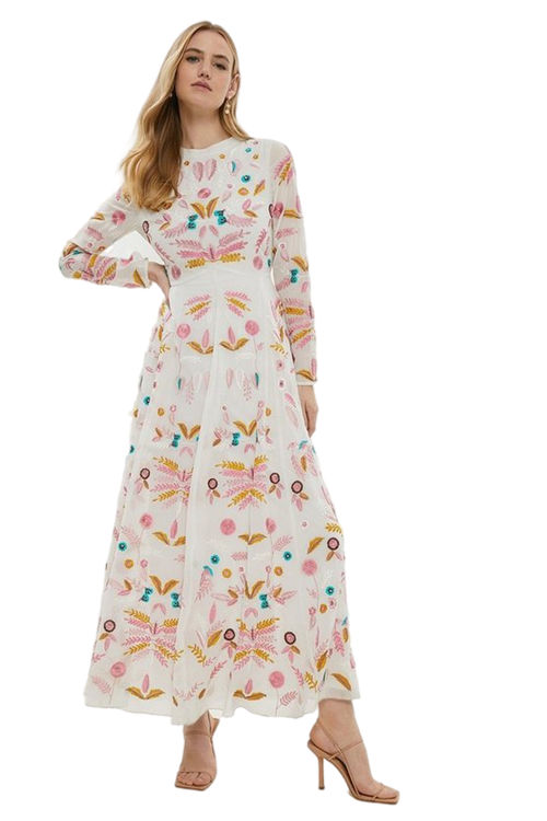 Jacques Vert Ivory Statement Embroidered Maxi Dress ACC01218