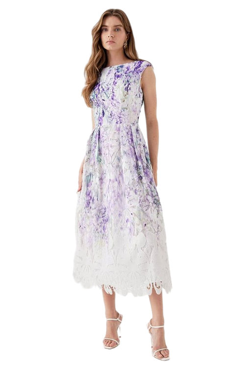 Jacques Vert Lilac Printed Lace Sleeveless Midi Dress BCC05454