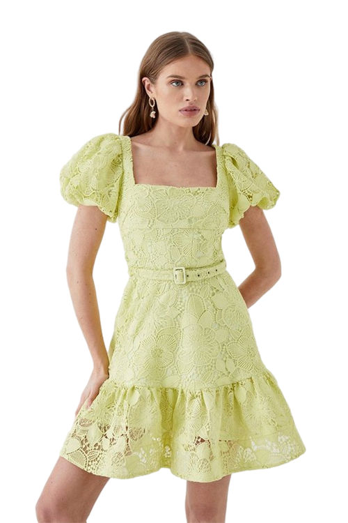 Jacques Vert Lime Square Neck Lace Mini Dress BCC04827