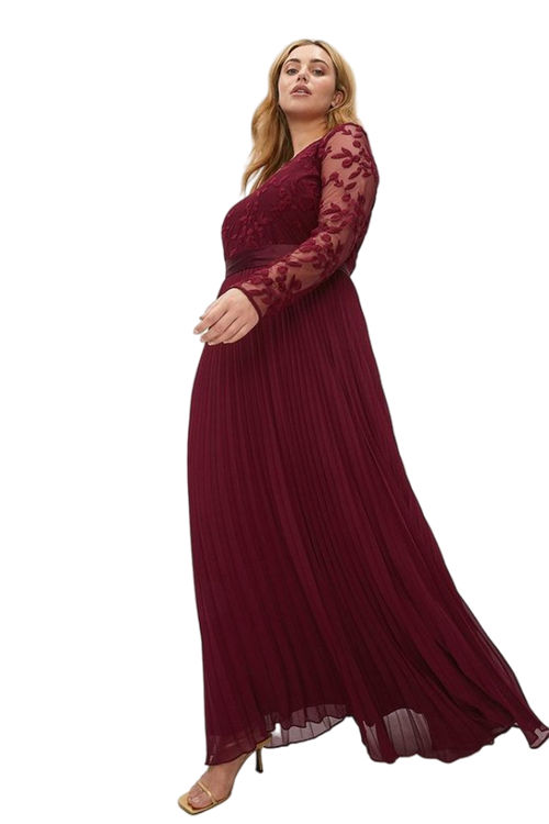 Jacques Vert Merlot Plus Size Embroidered Long Sleeve Maxi Dress ACC96040