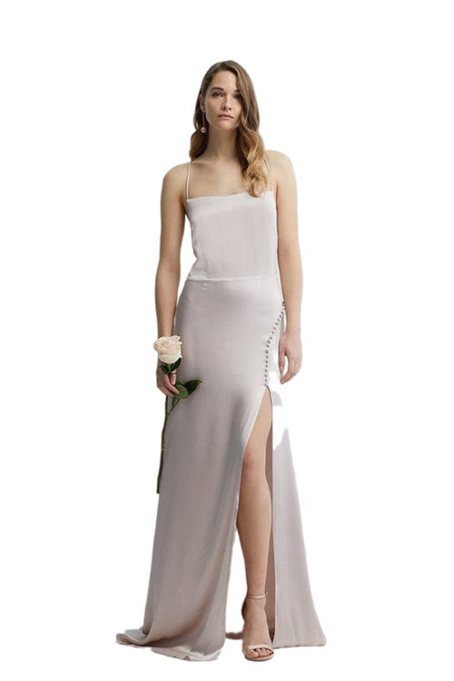 Jacques Vert Mink Button And Split Detail Satin Bridesmaids Slip Dress BCC04598
