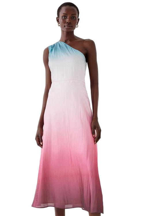 Jacques Vert Multi One Shoulder Glossy Organza Ombre Midi Dress BCC04845