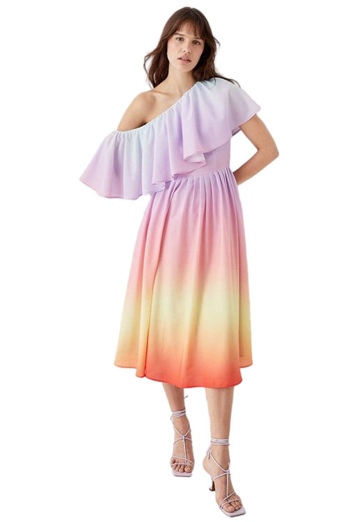 Jacques Vert Multi Sunset Ombre Print Cotton Midi Dress BCC05771