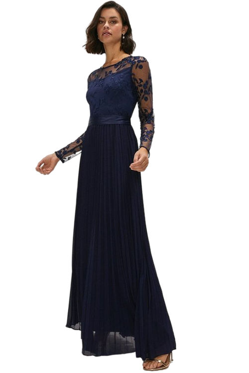 Jacques Vert Navy Embroidered Long Sleeve Maxi Dress ACC99223