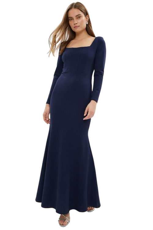 Jacques Vert Navy Long Sleeve Maxi Dress With Fishtail BCC00215