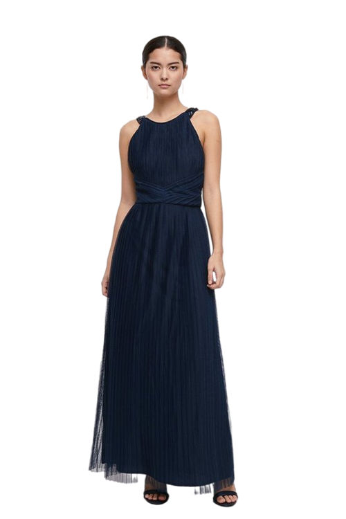 Jacques Vert Navy Petite All Over Pleated Maxi Dress BCC00281