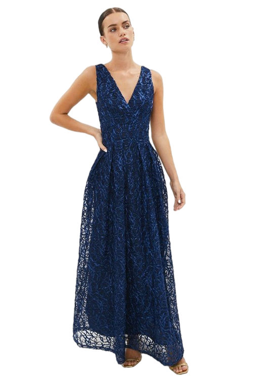 Jacques Vert Navy Petite Wrap Front Embroidered Maxi Dress​ BCC03251