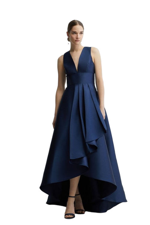 Jacques Vert Navy Plunge Neck Waterfall Bridesmaid Maxi Dress With Pockets BCC04779