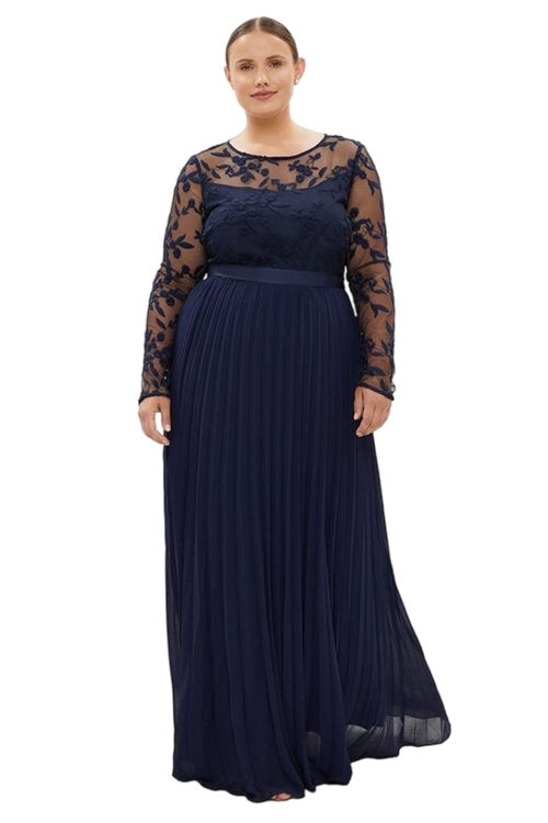 Jacques Vert Navy Plus Size Embroidered Long Sleeve Maxi Dress ACC96040