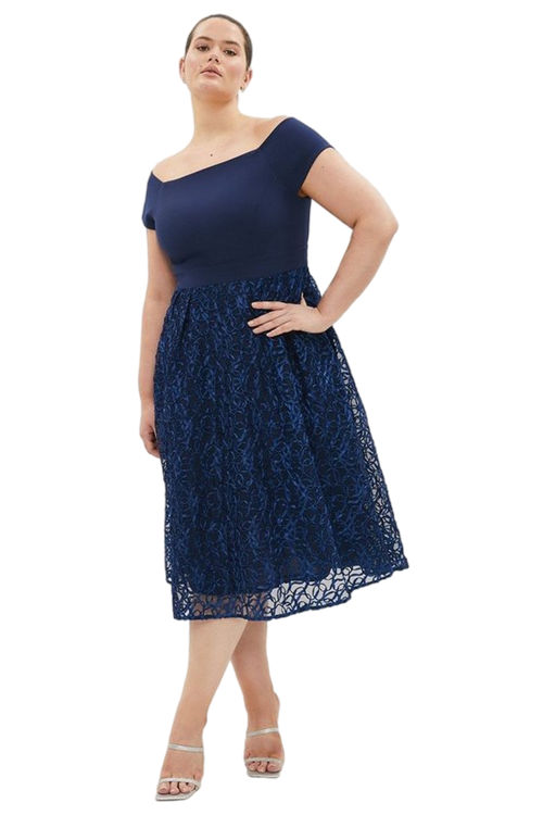 Jacques Vert Navy Plus Size Embroidered Midi Dress ACC95299