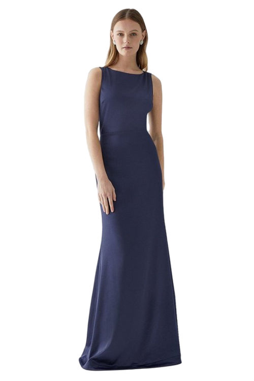 Jacques Vert Navy Structured Satin Stretch Lace Back Bridesmaid Dress BCC04778