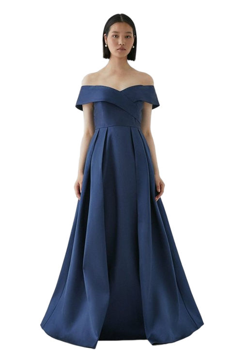 Jacques Vert Navy Wrap Bardot Twill Bridesmaids Maxi Dress BCC05319