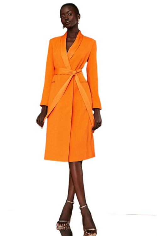 Jacques Vert Orange Tuxedo Tie Waist Midi Dress BCC01870
