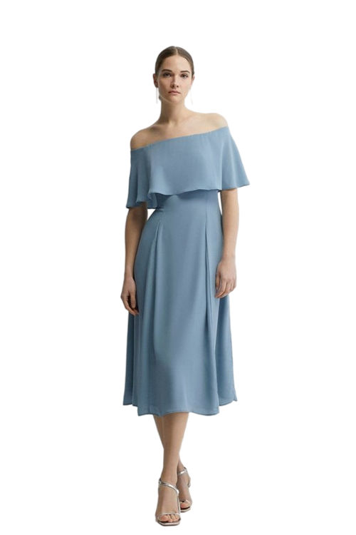 Jacques Vert Pale Blue Bardot Woven Bridesmaids Midi Dress BCC04512