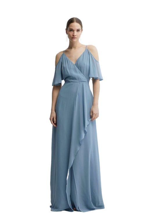 Jacques Vert Pale Blue Cold Shoulder Fixed Wrap Maxi Bridesmaids Dress BCC04469