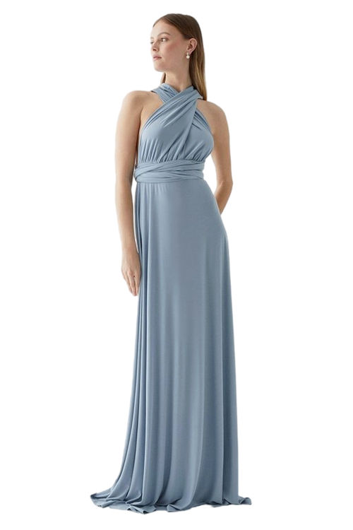 Jacques Vert Pale Blue Multiway Slinky Jersey Bridesmaids Maxi Dress BCC04492