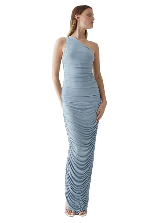 Jacques Vert Pale Blue One Shoulder Ruche Side Bridesmaids Maxi Dress BCC04990